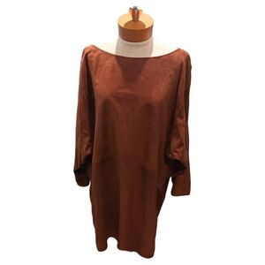 Vintage Womens Blouse Tunic Dress Suede  Size 12 M/L Brown Boho Western